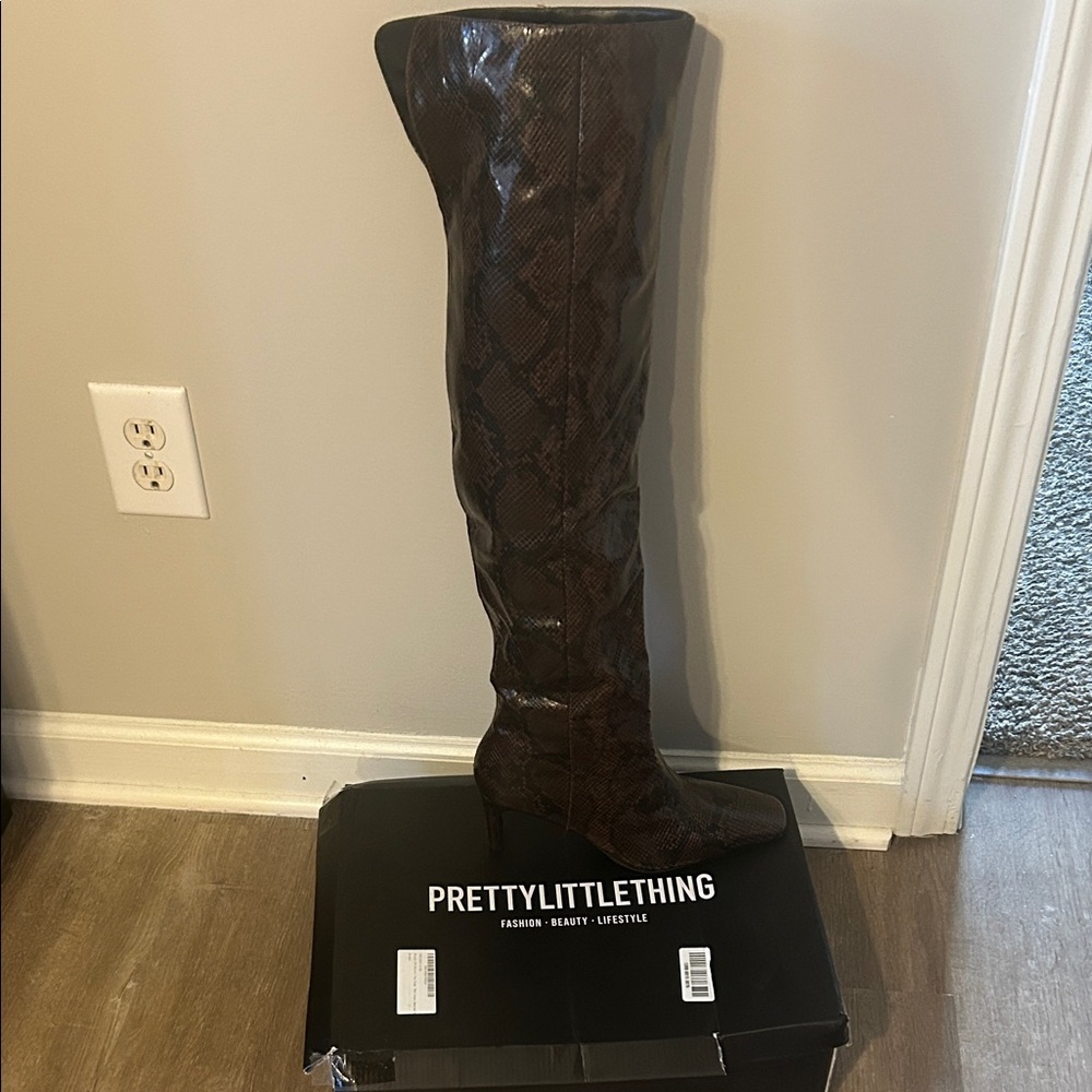 PrettyLittleThing Brown Reptile Pattern Boots
